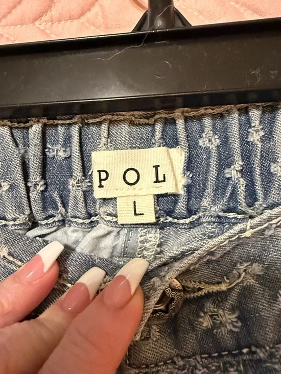 POL Patchwork Flare Boho Pants in Light Blue and Cream - Picture 2 of 10